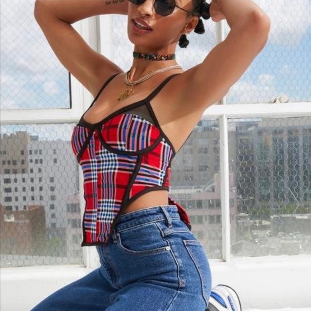 Lustful Calls Plaid Bustier Top